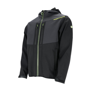 KURTKA ROBOCZA SOFTSHELL REIS GULF Z KAPTUREM DO PRACY SPORTU CZARNO-SZARO-ŻÓŁTA
