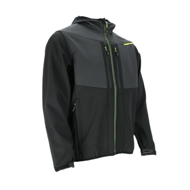KURTKA ROBOCZA SOFTSHELL REIS GULF Z KAPTUREM DO PRACY SPORTU CZARNO-SZARO-ŻÓŁTA