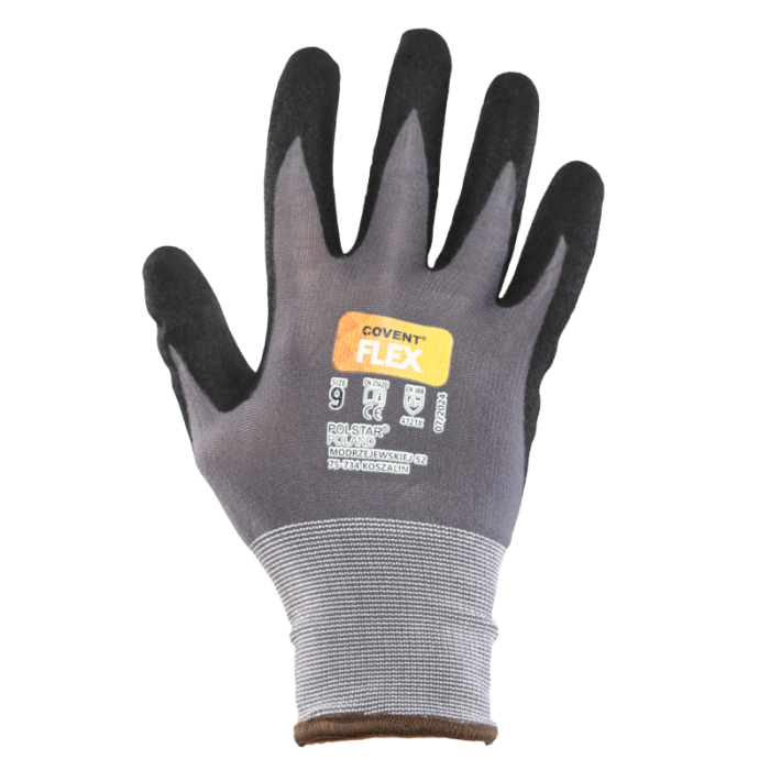 RĘKAWICE ROBOCZE POLSTAR COVENT FLEX RCFL NYLONOWE POWLEKANE NITRYLEM SZARE