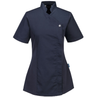 TUNIKA DAMSKA Z KRÓTKIM RĘKAWEM PORTWEST C824, ZATRZASKI, ZAMEK, GRANATOWA TUNIKA DAMSKA Z KRÓTKIM RĘKAWEM PORTWEST C824, ZATRZASKI, ZAMEK, GRANATOWA
