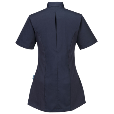 TUNIKA DAMSKA Z KRÓTKIM RĘKAWEM PORTWEST C824, ZATRZASKI, ZAMEK, GRANATOWA