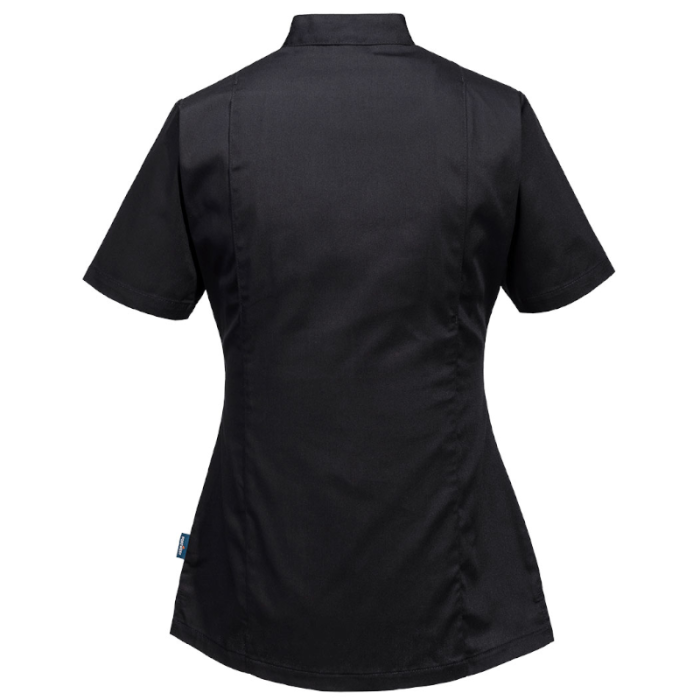 TUNIKA DAMSKA Z KRÓTKIM RĘKAWEM PORTWEST C824, ZATRZASKI, ZAMEK, CZARNA