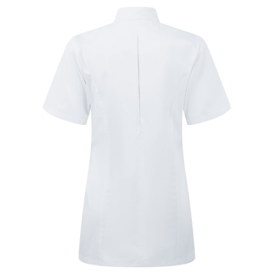 TUNIKA DAMSKA Z KRÓTKIM RĘKAWEM PORTWEST C824, ZATRZASKI, ZAMEK, BIAŁA