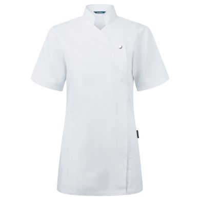 TUNIKA DAMSKA Z KRÓTKIM RĘKAWEM PORTWEST C824, ZATRZASKI, ZAMEK, BIAŁA