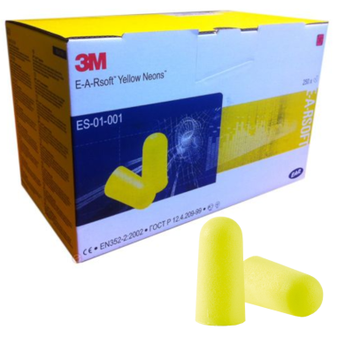 WKŁADKI PRZECIWHAŁASOWE STOPERY 3M EAR SOFT YELLOW NEONS PIANKA POLIURETANOWA, 250 PAR