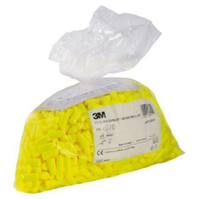 WKŁADKI PRZECIWHAŁASOWE 3M EAR SOFT PD-01-010 ŻÓŁTE NEON, HIPOALERGICZNE, POLIURETANOWE, 500 PAR
