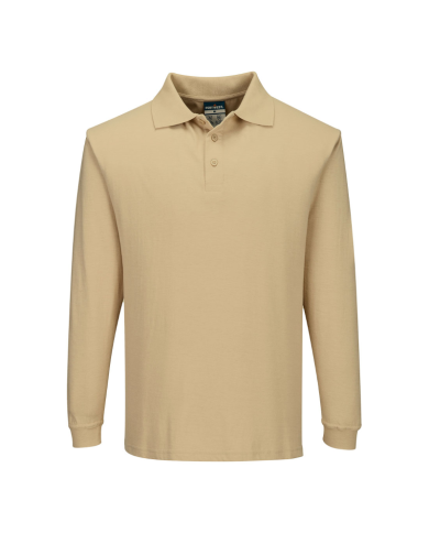 KOSZULKA POLO TRUDNOPALNA PORTWEST FR10 ROBOCZA ANTYSTATYCZNA Z DŁUGIM RĘKAWEM JASNOBRĄZOWA