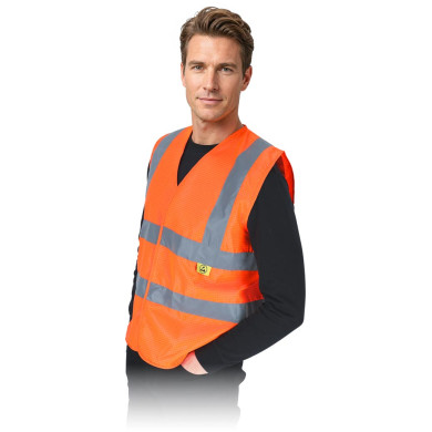 KAMIZELKA OSTRZEGAWCZA REIS OCHRONA ESD ODBLASKOWA NA RZEP POMARAŃCZOWA