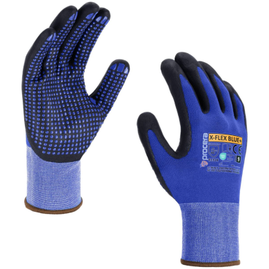 RĘKAWICE ROBOCZE PROCERA X-FLEX BLUE+ NAKRAPIANE POWLEKANE NITRYLEM NIEBIESKIE