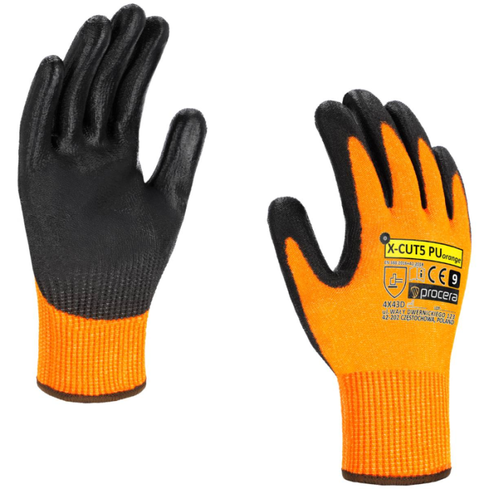 RĘKAWICE ROBOCZE PROCERA X-CUT5 ORANGE ANTYPRZECIĘCIOWE POWŁOKA Z POLIURETANU POMARAŃCZOWE