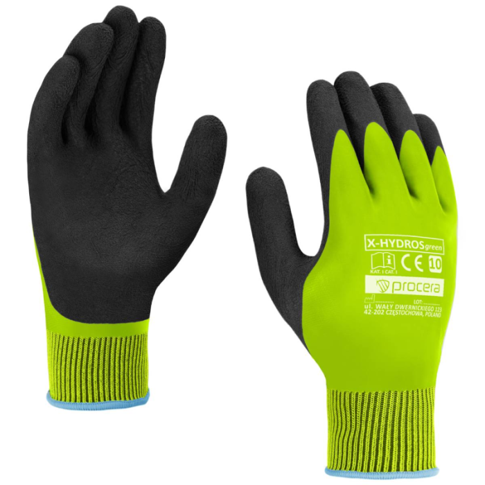 RĘKAWICE ROBOCZE PROCERA X-HYDROS GREEN PODWÓJNIE POWLEKANE LATEKSEM