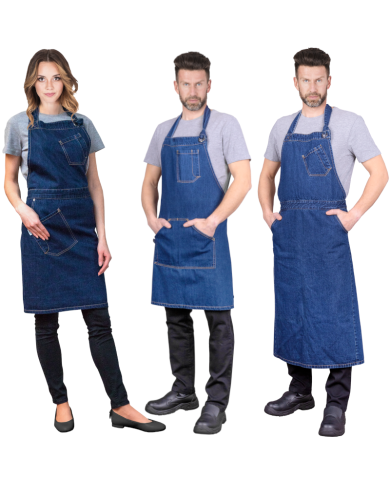 FARTUCH OCHRONNY JEANSOWY REIS FORTE DO GASTRONOMII, PRZEDNI, GRANATOWY