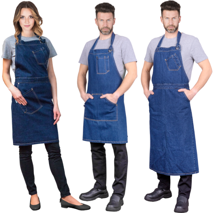 FARTUCH OCHRONNY JEANSOWY REIS FORTE DO GASTRONOMII, PRZEDNI, GRANATOWY