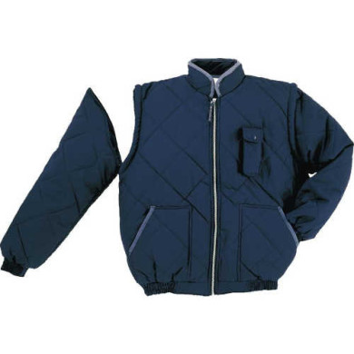 BLUZA OCIEPLANA Z RĘKAWAMI ODPINANYMI NA ZAMEK GRANATOWA STÓJKA KIESZENIE ELASTYCZNE MANKIETY