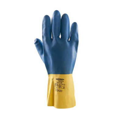 RĘKAWICE ROBOCZE POLSTAR SUMMITECH DUOCHEM PRO. CB-F-06 LATEXOWE POWLEKANE NEOPRENEM 33 CM NIEBIESKO-ŻÓŁTE