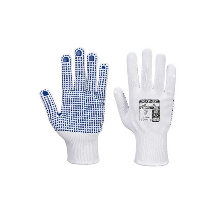 RĘKAWICE ROBOCZE PORTWEST GRIP POLKA PRW-A110 NYLONOWE Z NAKROPIENIEM PVC OGÓLNEGO STOSOWANIA BIAŁO-NIEBIESKIE
