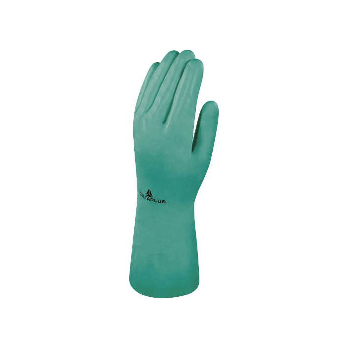 RĘKAWICE OCHRONNE NITRYL FLOCKOWANE BAWEŁNĄ ZIELONE DŁUGOŚĆ 33 CM GRUBOŚĆ 0,40 MM ROZMIARY 7 8 9 10 11 DO PRAC OCHRONNYCH