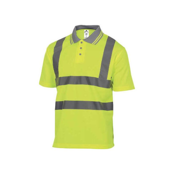 POLO OSTRZEGAWCZE PANOSTYLE Z POLIESTRU KRÓTKI RĘKAW KLASA 2 ŻÓŁTY FLUORESCENCYJNY ROZMIARY M L XXL OFFSHORE