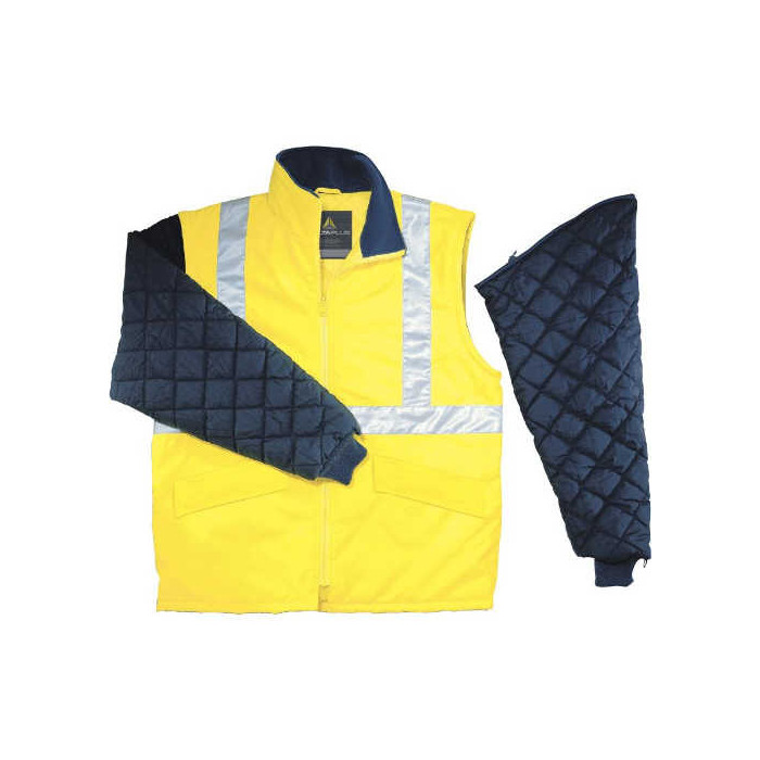 BLUZA OSTRZEGAWCZA Z ODPINANYMI RĘKAWAMI ŻÓŁTYFLUO GRANATOWY 4 KIESZENIE