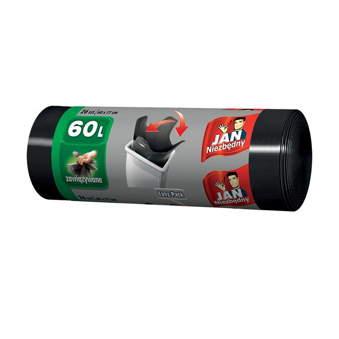 WORKI NA ŚMIECI JAN NIEZBĘDNY HD 60L CZARNE 26 SZT. MOCNE EASYPACK ZRYWKA