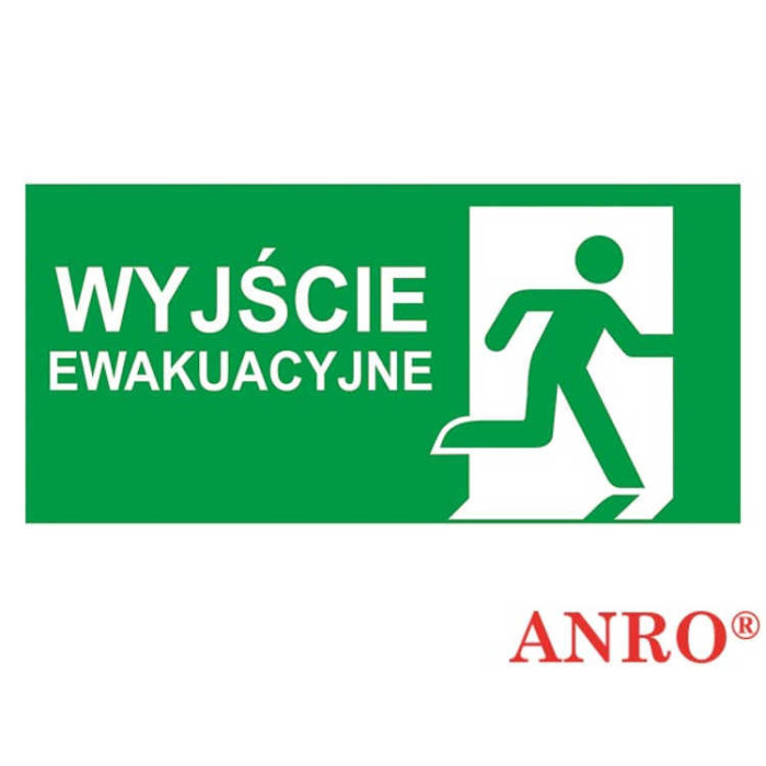 ZNAK BEZPIECZEŃSTWA ANRO WYJŚCIE EWAKUACYJNE LEWE PŁYTA PCV SAMOPRZYLEPNA Z NADRUKIEM FOTOLUMINESCENCYJNYM