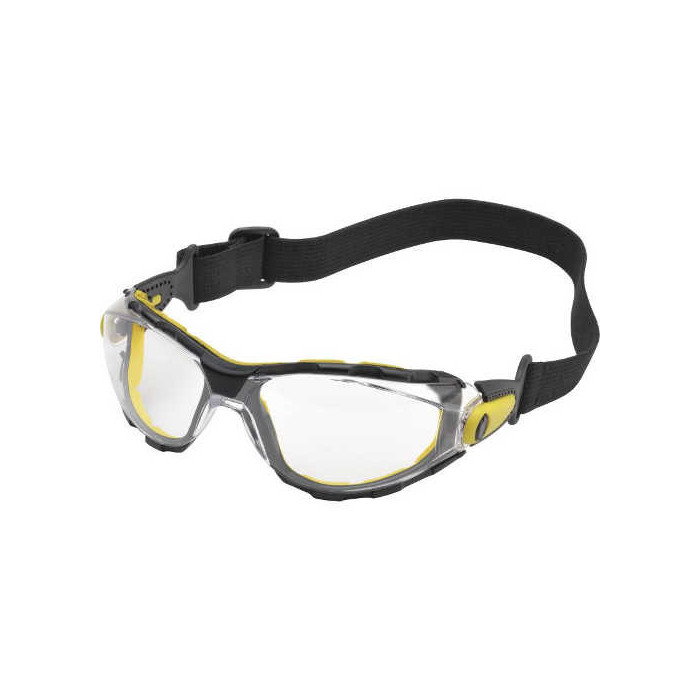 OKULARY OCHRONNE DELTA PLUS PACAYA STRAP POLIWĘGLAN UV NIERYSUJĄCE NIEZAPAROWUJĄCE BEZBARWNE CZARNO-ŻÓŁTE