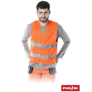 KAMIZELKA OSTRZEGAWCZA Z PASAMI FLUORESCENCYJNYMI 100% POLIESTER EN20471