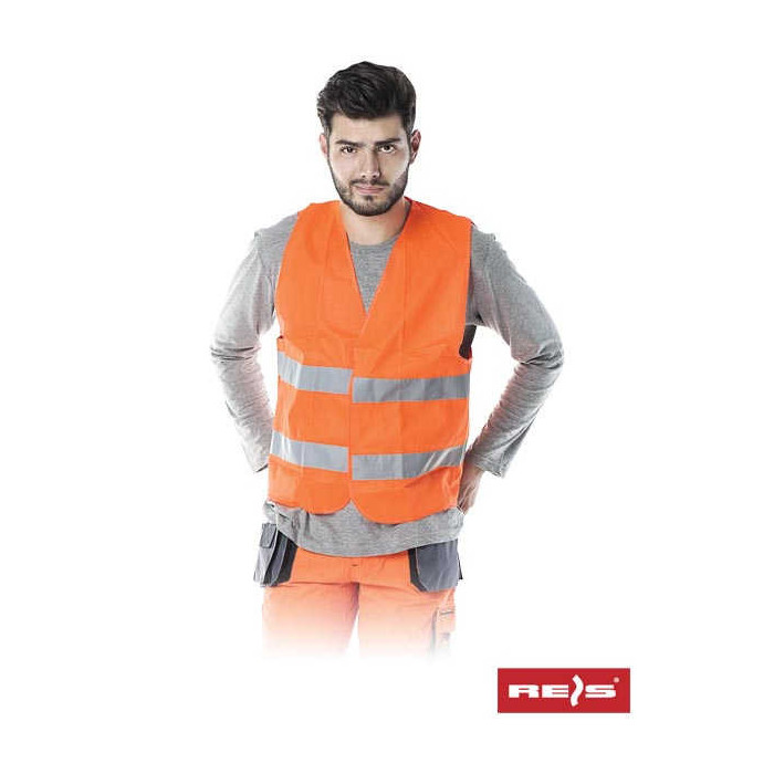 KAMIZELKA OSTRZEGAWCZA Z PASAMI FLUORESCENCYJNYMI 100% POLIESTER EN20471