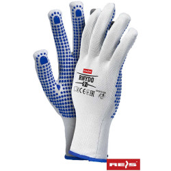 RĘKAWICE ROBOCZE REIS RNYDO NAKRAPIANE PVC BIAŁO-NIEBIESKIE