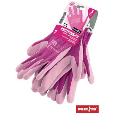 RĘKAWICE ROBOCZE REIS RHOTPINK-PU POWLEKANE POLIURETANEM RÓŻÓWO-BIAŁE