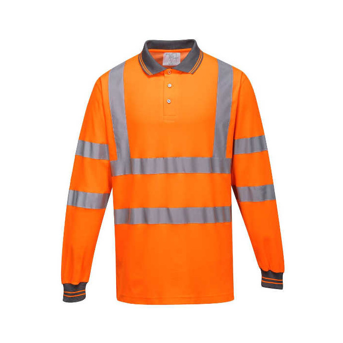 KOSZULKA POLO COTTON COMFORT PORTWEST PRW-S271ORR OSTRZEGAWCZA Z DŁUGIMI RĘKAWAMI ODDYCHAJĄCA POMARAŃCZOWA