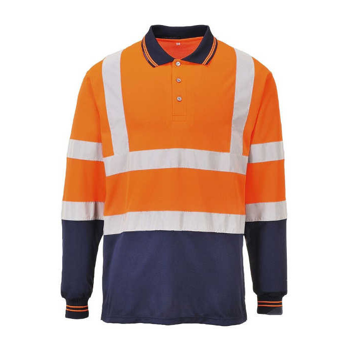 KOSZULKA POLO PORTWEST PRW-S279ONR OSTRZEGAWCZA Z DŁUGIMI RĘKAWAMI POMARAŃCZOWO-GRANATOWA