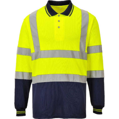 KOSZULKA POLO PORTWEST PRW-S279YNR OSTRZEGAWCZA Z DŁUGIMI RĘKAWAMI ŻÓŁTO-GRANATOWA