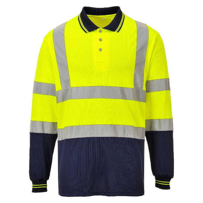 KOSZULKA POLO PORTWEST PRW-S279YNR OSTRZEGAWCZA Z DŁUGIMI RĘKAWAMI ŻÓŁTO-GRANATOWA