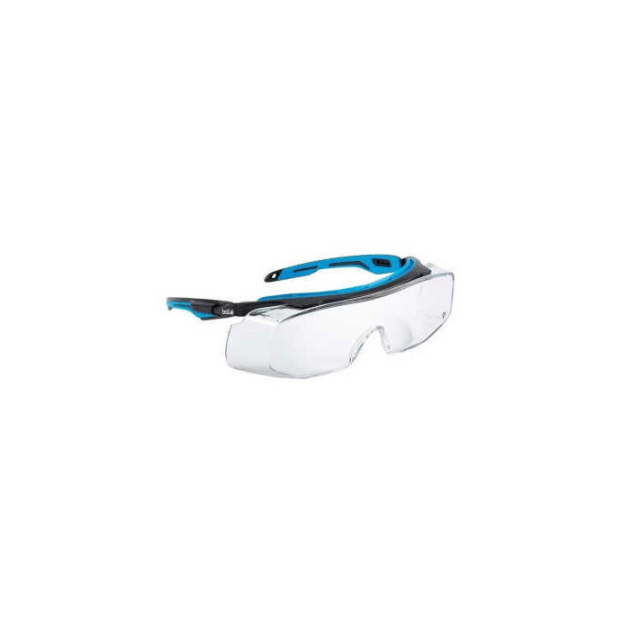 OKULARY OCHRONNE BOLLE SAFETY TRYON OTG PRZYCIEMNIANE PRZEZROCZYSTE NIEBIESKO-CZARNE ELASTYCZNE PREMIUM OCHRONA UV