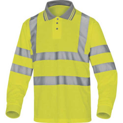 KOSZULKA POLO DELTA PLUS METEOR Z DŁUGIM RĘKAWEM OSTRZEGAWCZA ŻÓŁTA KLASA 3 ODBLASKOWA S-3XL