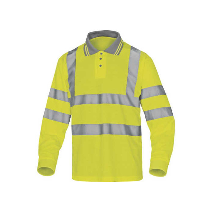 KOSZULKA POLO DELTA PLUS METEOR Z DŁUGIM RĘKAWEM OSTRZEGAWCZA ŻÓŁTA KLASA 3 ODBLASKOWA S-3XL