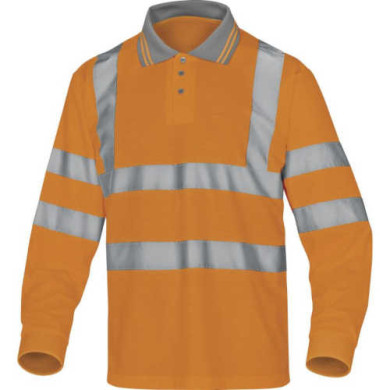KOSZULKA POLO DELTA PLUS METEOR Z DŁUGIM RĘKAWEM OSTRZEGAWCZA POMARAŃCZOWA KLASA 3 ODBLASKOWA S-3XL