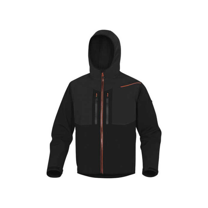 BLUZA ROBOCZA DELTA PLUS HORTEN2 Z KAPTUREM SOFTSHELLOWA CZARNO-POMARAŃCZOWA S-3XL