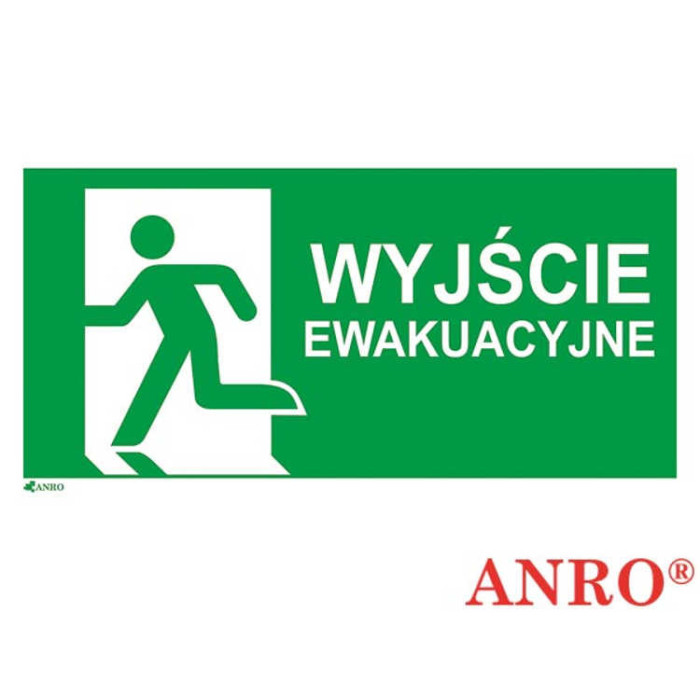 ZNAK BEZPIECZEŃSTWA ANRO WYJŚCIE EWAKUACYJNE PRAWE PŁYTA PCV SAMOPRZYLEPNA