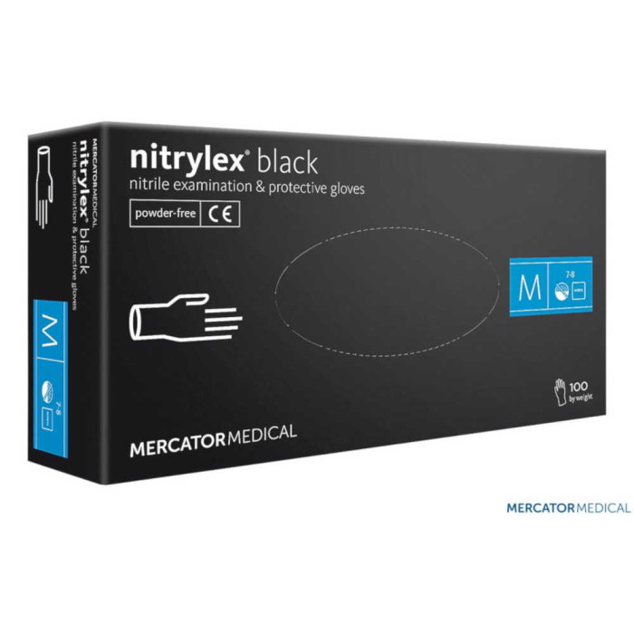 RĘKAWICE ROBOCZE MERCATOR MEDICAL RMM-NITBLACK NITRYLOWE BEZPUDROWE OP. 100 SZT. CZARNE