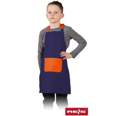 FARTUCH DLA DZIECI REIS FKINDER, DWA ROZMIARY, DZIECIĘCY 180 g/m2 GRANATOWO-POMARAŃCZOWY