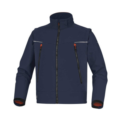 BLUZA ROBOCZA DELTA PLUS ORSA 2W1 RIPSTOP SOFTSHELLOWA GRANATOWO-POMARAŃCZOWA CAŁOROCZNA OCHRONA PRZED ZIMNEM I WIATREM