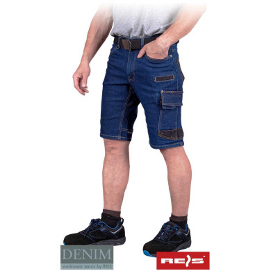 SZORTY ROBOCZE REIS DENIM JEANS303-TS DO PASA ELASTYCZNE JEANSOWE GRANATOWO-CZARNE